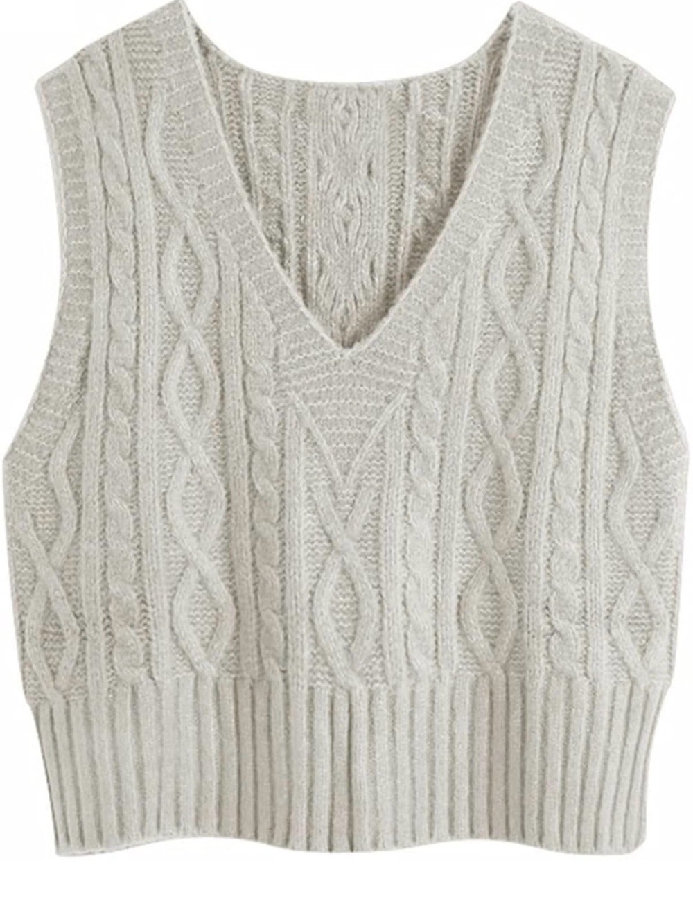 Zara Cream Cable-Knit V-Neck Sweater Vest Sz small crop